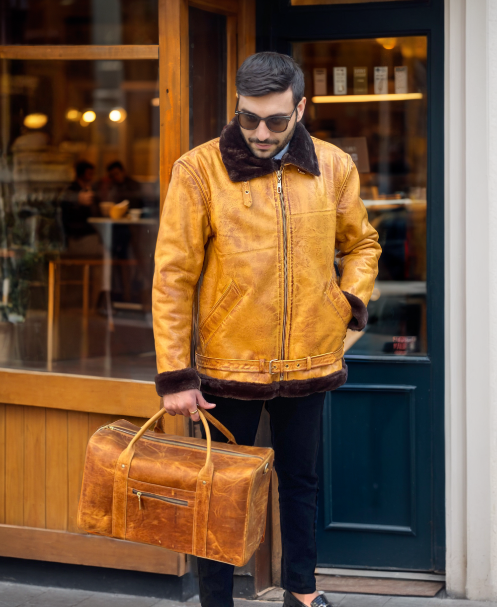 Lamb leather jacket- Orange Patina color