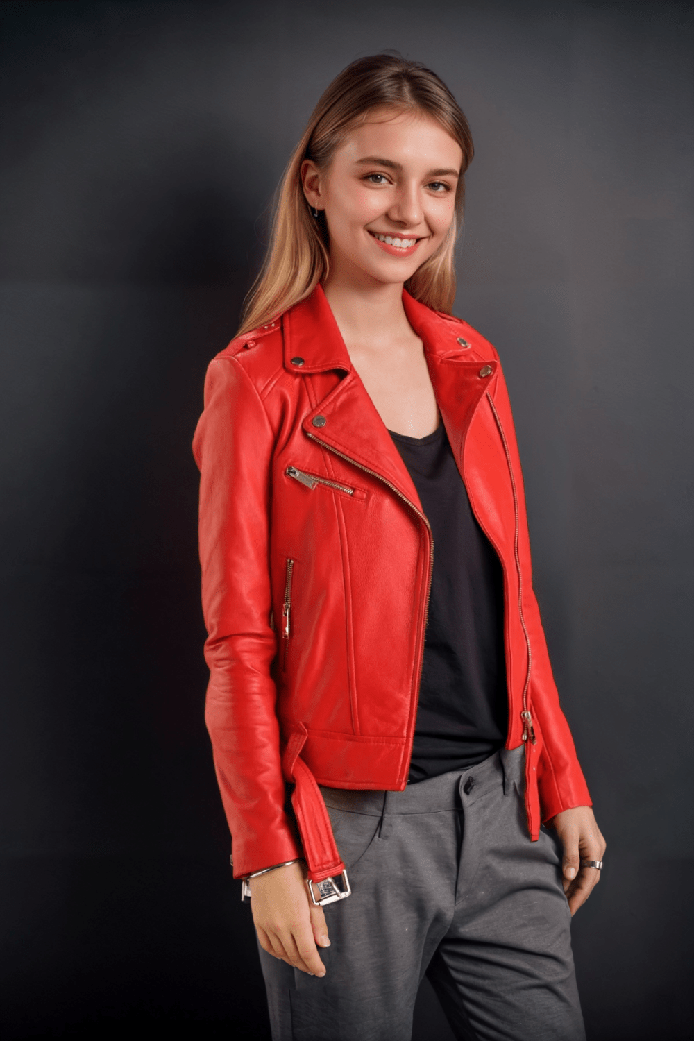 AMJ AMY Lloyd Red Biker Jacket