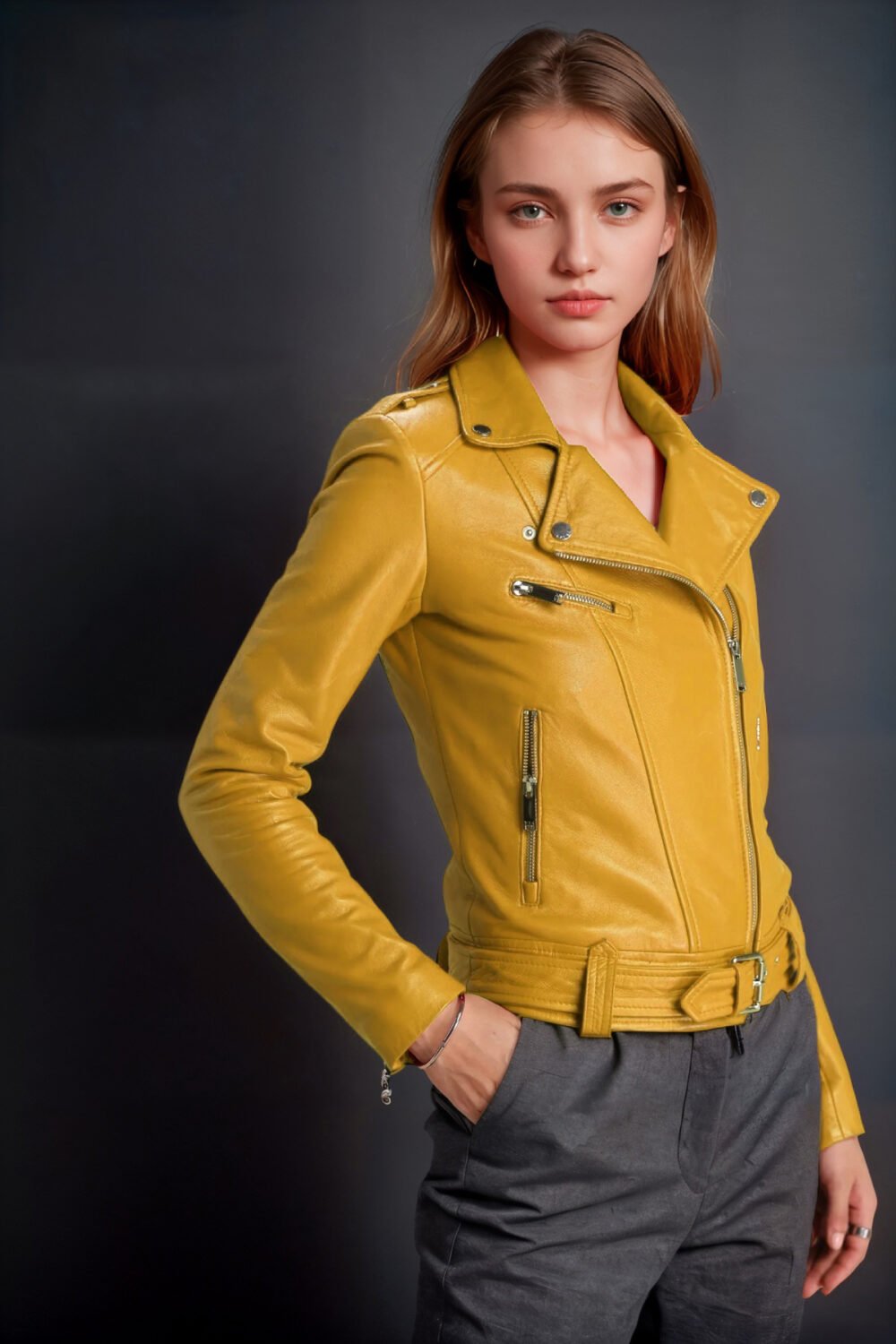 Yellow-Leather-Jacket-Women-Biker